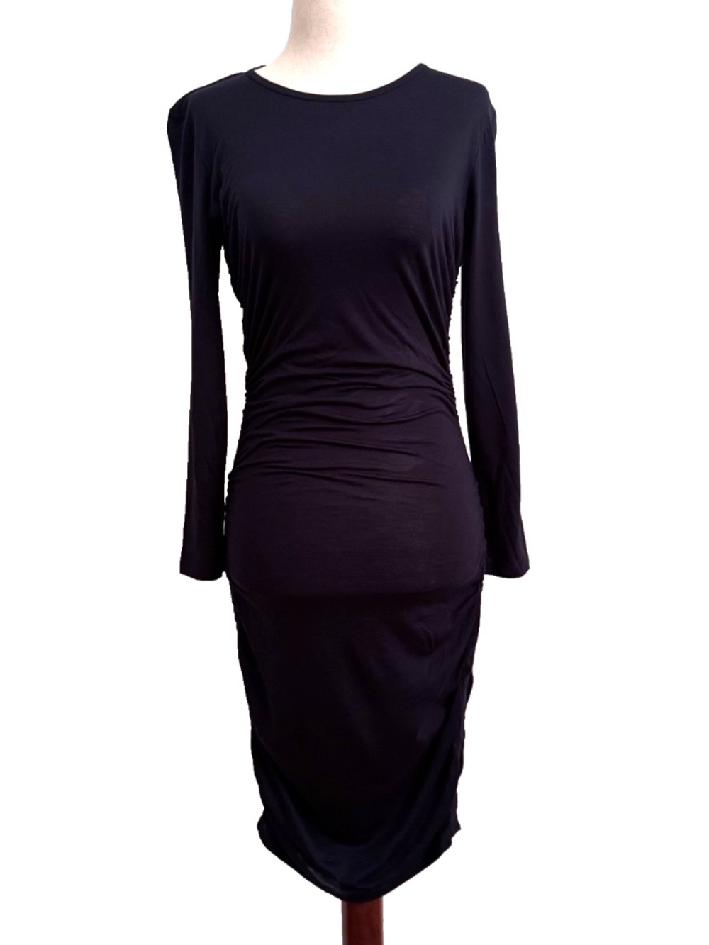 Theory Navy Ruched Long Sleeve Bodycon Midi Dress NWT Pima Cotton S
